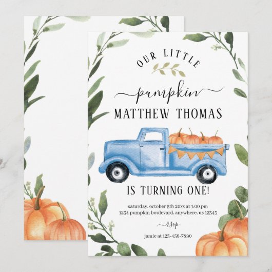 Pumpkin 1st Birthday Uitnodiging (Voorkant / Achterkant)