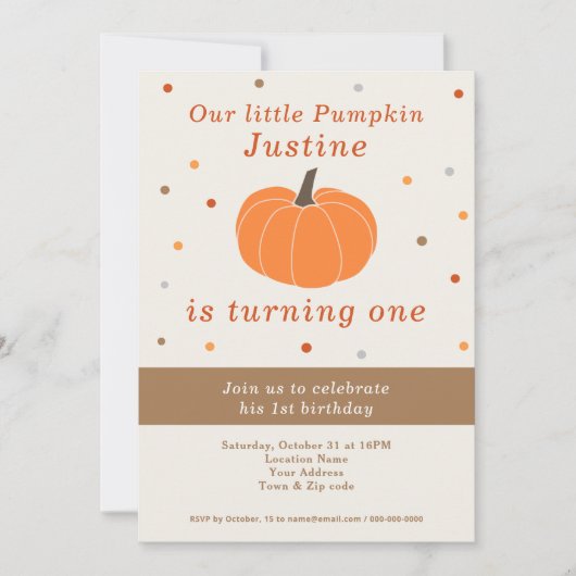 Pumpkin 1st Birthday Uitnodiging (Voorkant)