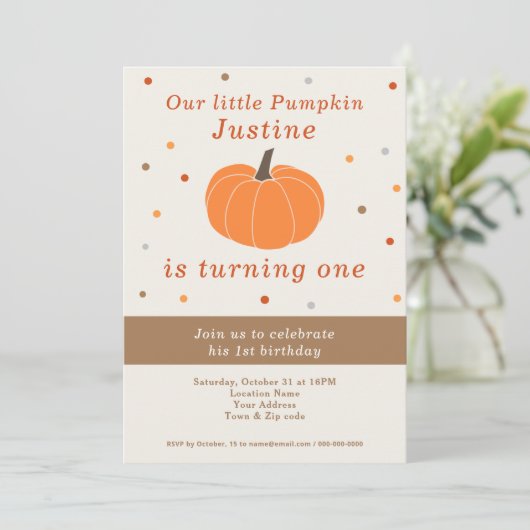 Pumpkin 1st Birthday Uitnodiging (Staand voorkant)