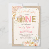 Pumpkin 1st Birthday Uitnodiging Roze Gold (Voorkant)
