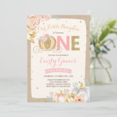 Pumpkin 1st Birthday Uitnodiging Roze Gold (Staand voorkant)
