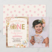 Pumpkin 1st Birthday Uitnodiging Roze Gold (Voorkant / Achterkant)