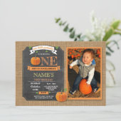 Pumpkin 1st First One Birthday Party Photo Invite Kaart (Staand voorkant)