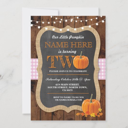 Pumpkin 2e verjaardag TWEE roze meisje Uitnodiging (Voorkant)