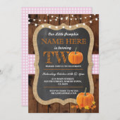 Pumpkin 2e verjaardag TWEE roze meisje Uitnodiging (Voorkant / Achterkant)