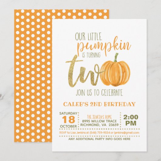 Pumpkin 2ND Birthday Invitation - Oranje Stippen Kaart (Voorkant / Achterkant)