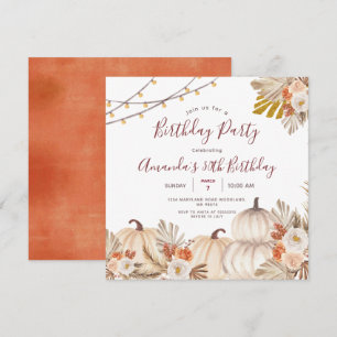 Pumpkin 30th Birthday Party Boho Pampas Grass Kaart