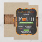 Pumpkin 4th Four 4 Birthday Party Boy Girl Invite Kaart (Voorkant / Achterkant)