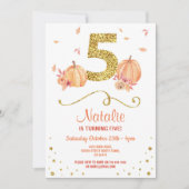 Pumpkin 5th Birthday 5th Herfst Party Gold Invite Kaart (Voorkant)