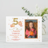 Pumpkin 5th Birthday 5th Herfst Party Photo Invite Kaart (Staand voorkant)