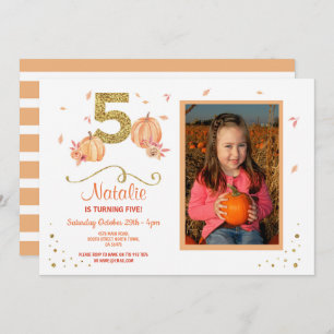 Pumpkin 5th Birthday 5th Herfst Party Photo Invite Kaart