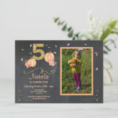 Pumpkin 5th Birthday 5th Herfst Party Photo Invite Kaart (Staand voorkant)