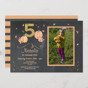 Pumpkin 5th Birthday 5th Herfst Party Photo Invite Kaart