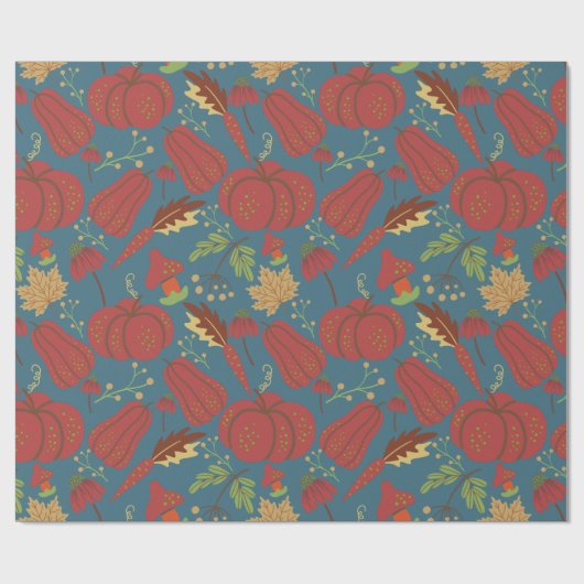 Pumpkin and carrot seamless pattern red and blue cadeaupapier (Vlak)