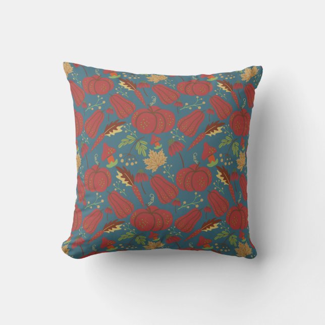 Pumpkin and carrot  seamless pattern red and blue kussen (Voorkant)