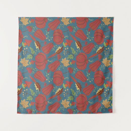 Pumpkin and carrot  seamless pattern red and blue wandkleed (Voorkant (horizontaal))