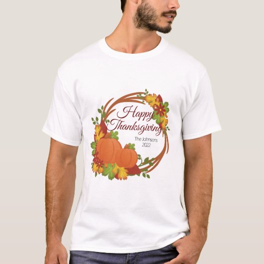 Pumpkin and Flower Thanksgiving Wreath T-shirt (Voorkant)