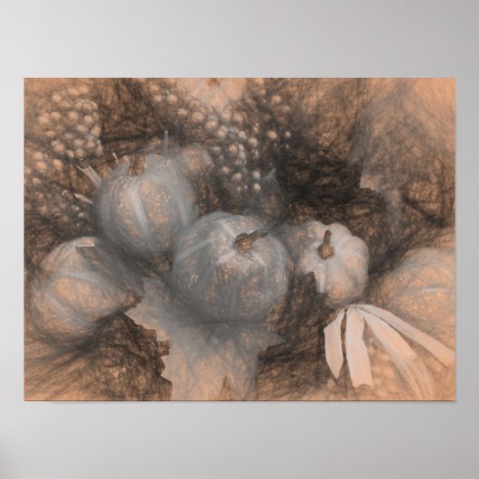 Pumpkin  Antiek Sepia Gray Herfst Schetch Art Poster (Voorkant)
