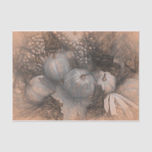 Pumpkin  Antiek Sepia Gray Herfst Schetch Art Tissuepapier (Voorkant)