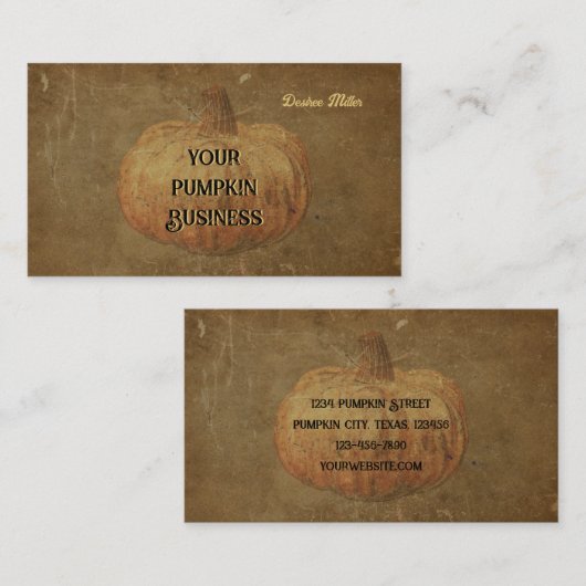 Pumpkin Antiek Sinaasappel Autumn Textuur Visitekaartje (Voorkant / Achterkant)