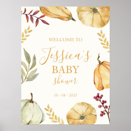 Pumpkin Autumn Baby shower Welkomstbord Poster (Voorkant)