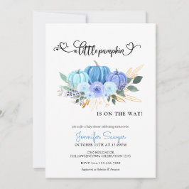 Pumpkin Autumn Blue Boy Baby shower Kaart