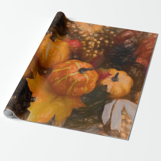 Pumpkin Autumn Burnt Oranje  Antiek Kunst Cadeaupapier (Uitgerold)
