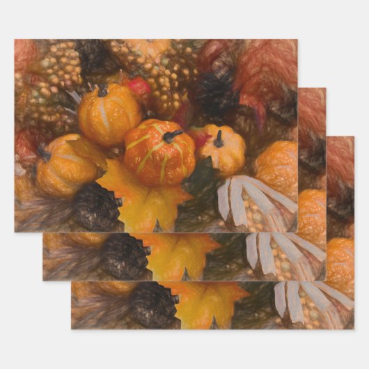 Pumpkin Autumn Burnt Oranje  Antiek Kunst Inpakpapier Vel (Set)