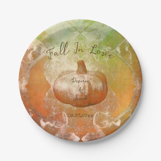Pumpkin Autumn Burnt Oranje  Textielontwerp Papieren Bordje (Voorkant)