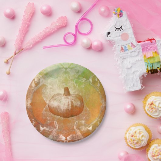 Pumpkin Autumn Burnt Oranje  Textielontwerp Papieren Bordje (Feest)