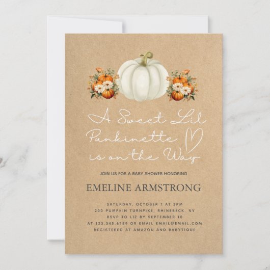 Pumpkin Autumn Country Herfst Baby shower Punkinet Kaart (Voorkant)