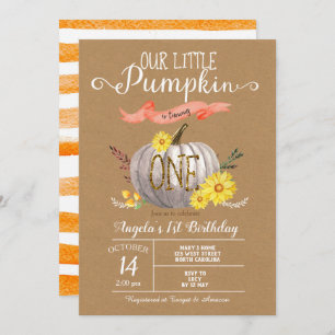 Pumpkin Autumn First 1st Birthday Uitnodiging