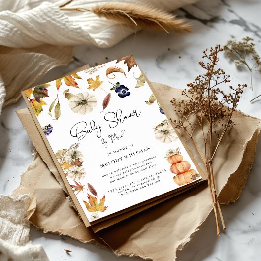 Pumpkin Autumn Floral Baby shower per post Kaart