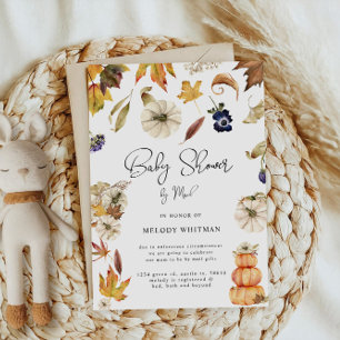 Pumpkin Autumn Floral Baby shower per post Kaart