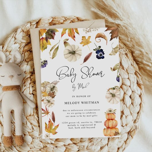 Pumpkin Autumn Floral Baby shower per post Kaart