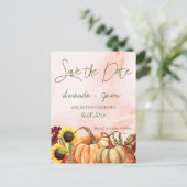 Pumpkin Autumn Floral Fall Wedding Save the Date Briefkaart (Staand voorkant)