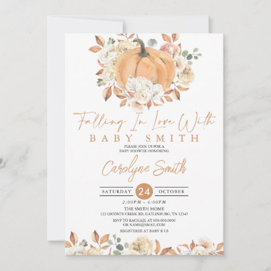 Pumpkin Autumn Floral Falling Baby shower Kaart (Voorkant)