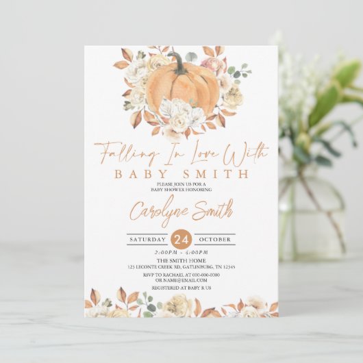 Pumpkin Autumn Floral Falling Baby shower Kaart (Staand voorkant)