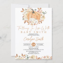 Pumpkin Autumn Floral Falling Baby shower Kaart