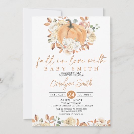 Pumpkin Autumn Floral Herfst in Love Baby shower Kaart (Voorkant)