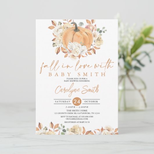 Pumpkin Autumn Floral Herfst in Love Baby shower Kaart (Staand voorkant)