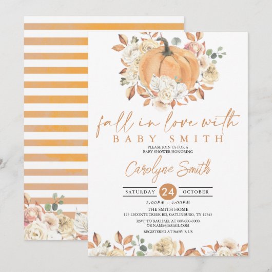 Pumpkin Autumn Floral Herfst in Love Baby shower Kaart (Voorkant / Achterkant)