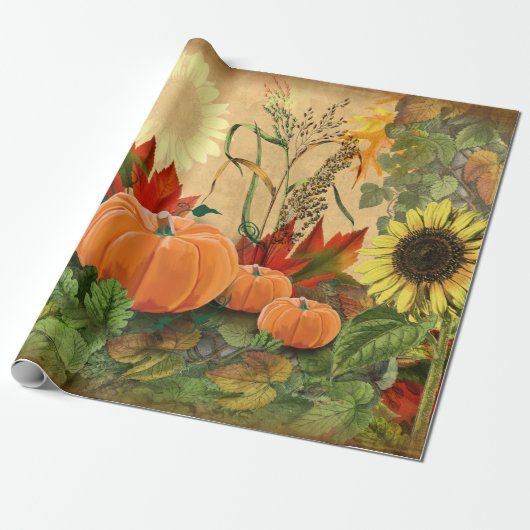 Pumpkin Autumn Herfst Sunflower Cadeaupapier (Uitgerold)