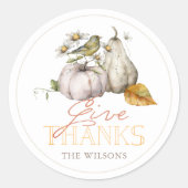Pumpkin Autumn Leaves Bird Thanksgiving Ronde Sticker (Voorkant)