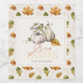 Pumpkin Autumn Leaves Bird Thanksgiving Wijn Etiket (Enkel label)