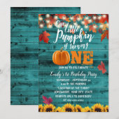 Pumpkin Autumn Leaves Blauwgroen Sunflower 1st Bir Kaart (Voorkant / Achterkant)