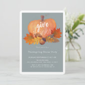 Pumpkin Autumn Leaves Blue Thanksgiving Dinner Kaart (Staand voorkant)