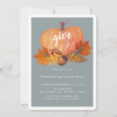 Pumpkin Autumn Leaves Blue Thanksgiving Dinner Kaart (Voorkant)