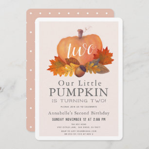 Pumpkin Autumn Leaves Blush Pink Girl 2e verjaarda Kaart