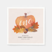 Pumpkin Autumn Leaves Pink Girl Verjaardagspapier Servet (Voorkant)